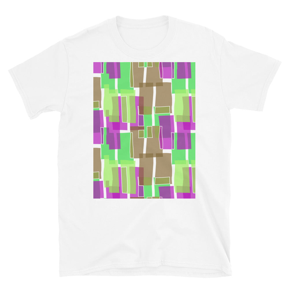 Gemustertes Kurzarm-Unisex-T-Shirt | Olivgrüner 60er-Jahre-Stil | Mid Century Geometrisch