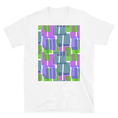 Camiseta unisex de manga corta estampada | Estilo años 60 en verde azulado | Geometría de mediados de siglo