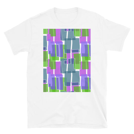 Gemustertes Kurzarm-Unisex-T-Shirt | Blaugrüner 60er-Jahre-Stil | Mid Century Geometrisch