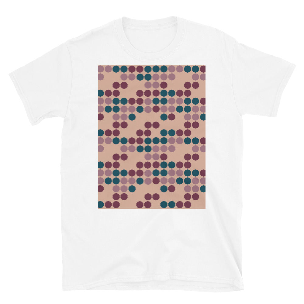 Gemustertes Kurzarm-Unisex-T-Shirt | 50er-Jahre-Stil Pink | Vintage Dot Matrix