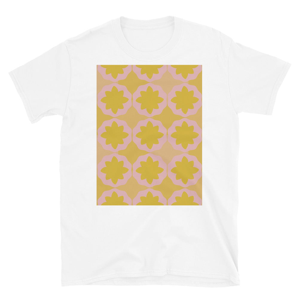 Patterned T-Shirt | Pink Orange Retro Style | Geometric Flock