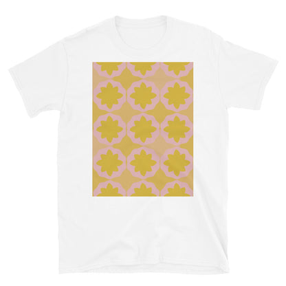 Gemustertes T-Shirt | Rosa Orange Retro Style | Geometrischer Flock