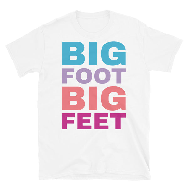 Big foot or Bigfoot Big Feet funny slogan t-shirt in large colourful font on this white cotton tee by BillingtonPix