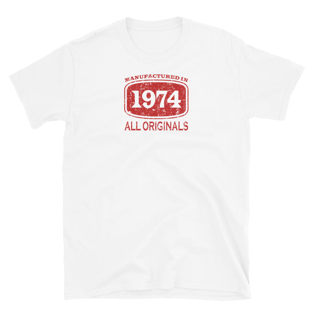 All Originals 1974 t-shirt in vintage retro style, red graphic tee by BillingtonPix on this white cotton t-shirt