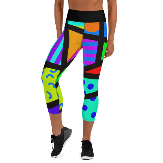 Women’s yoga capri leggings – Memphis Harajuku geometric print, colourful activewear