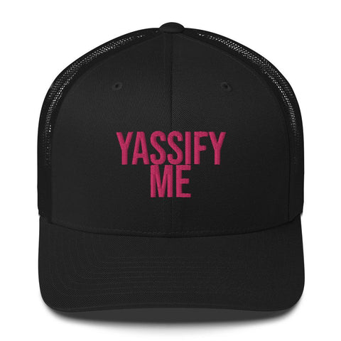 Funny Yassify Yassification retro truckers cap in black by BillingtonPix